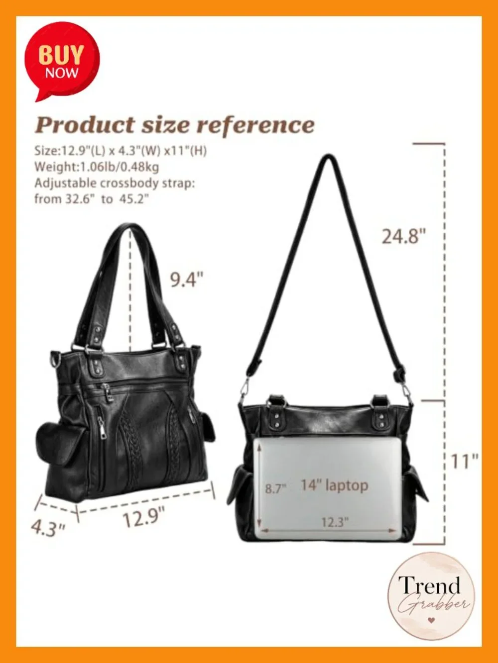 Vegan Leather Hobo Shoulder Bag Tote with Top Handle & Crossbody Strap